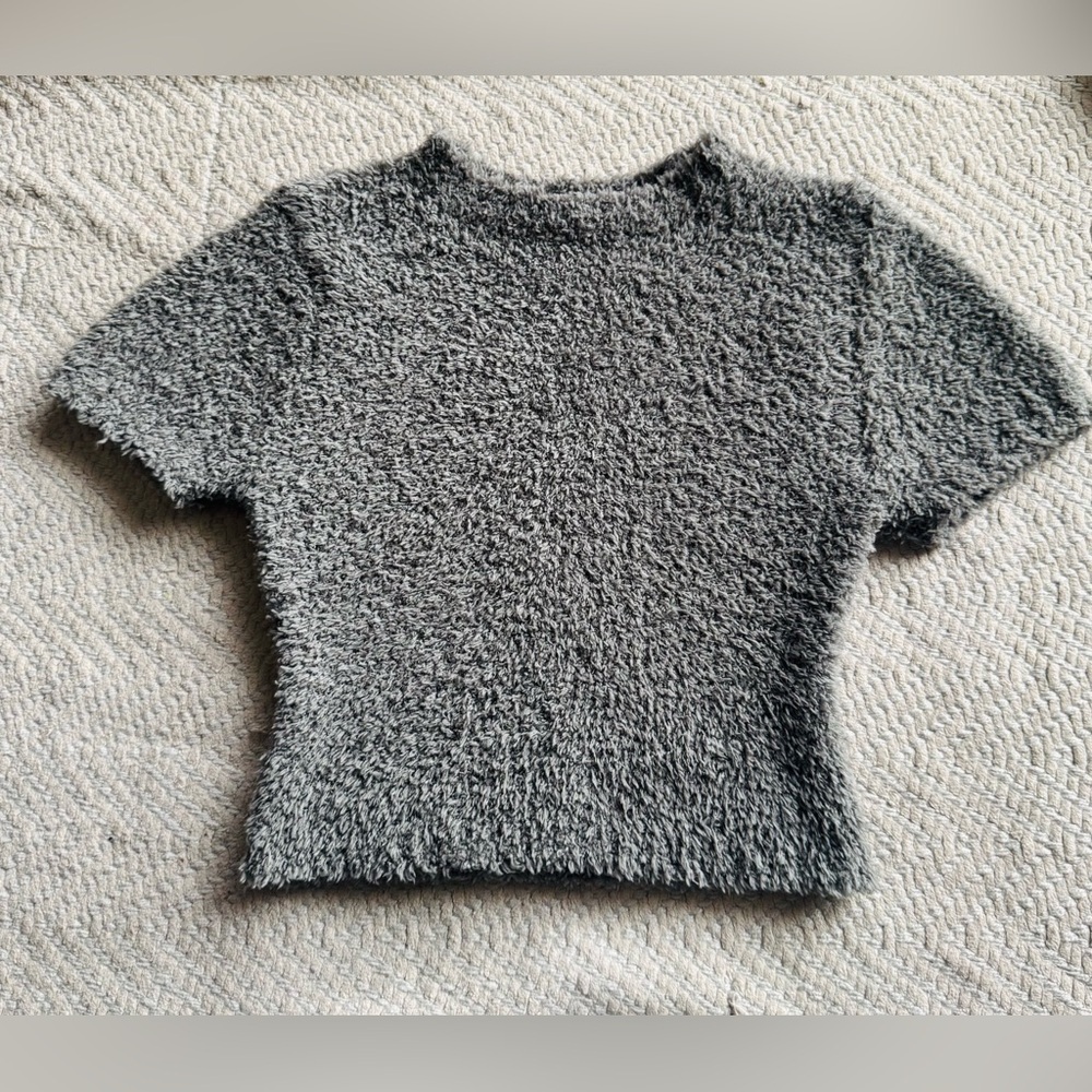 SKIMS Cozy Knit Teddy Crop Top Short Sleeve Gray Size XXS/XS